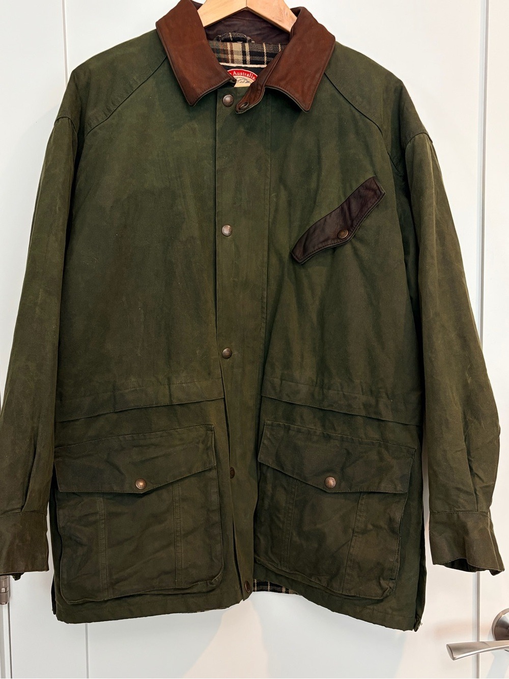 Australian Outback Collection Oilskin Waxed Cotton Field Jacket Leather Trim